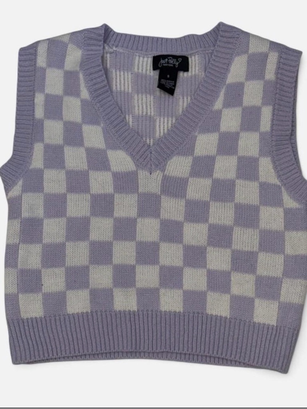 Just Polly Lavender Gingham Sweater Vest – Y2K Preppy Checkered Knit Vest